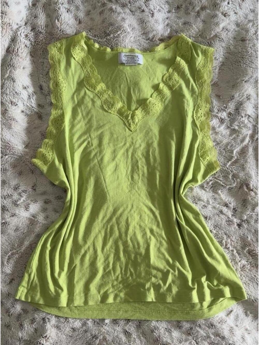 george lace trim key lime green tank top